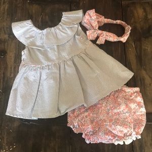 NWT Seersucker Floral outfit with headband